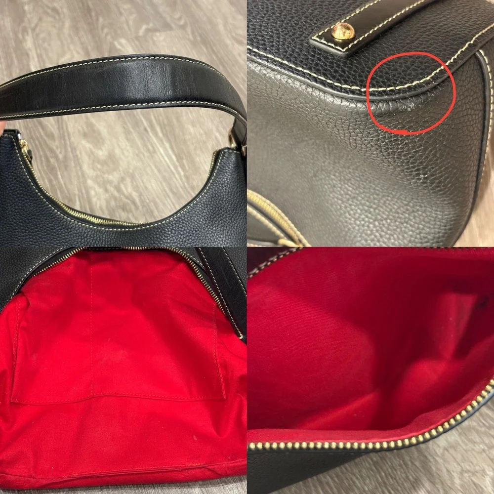 Dooney & Bourke Black Textured Pebble Grain Leather Hobo Shoulder Bag Gold Metal